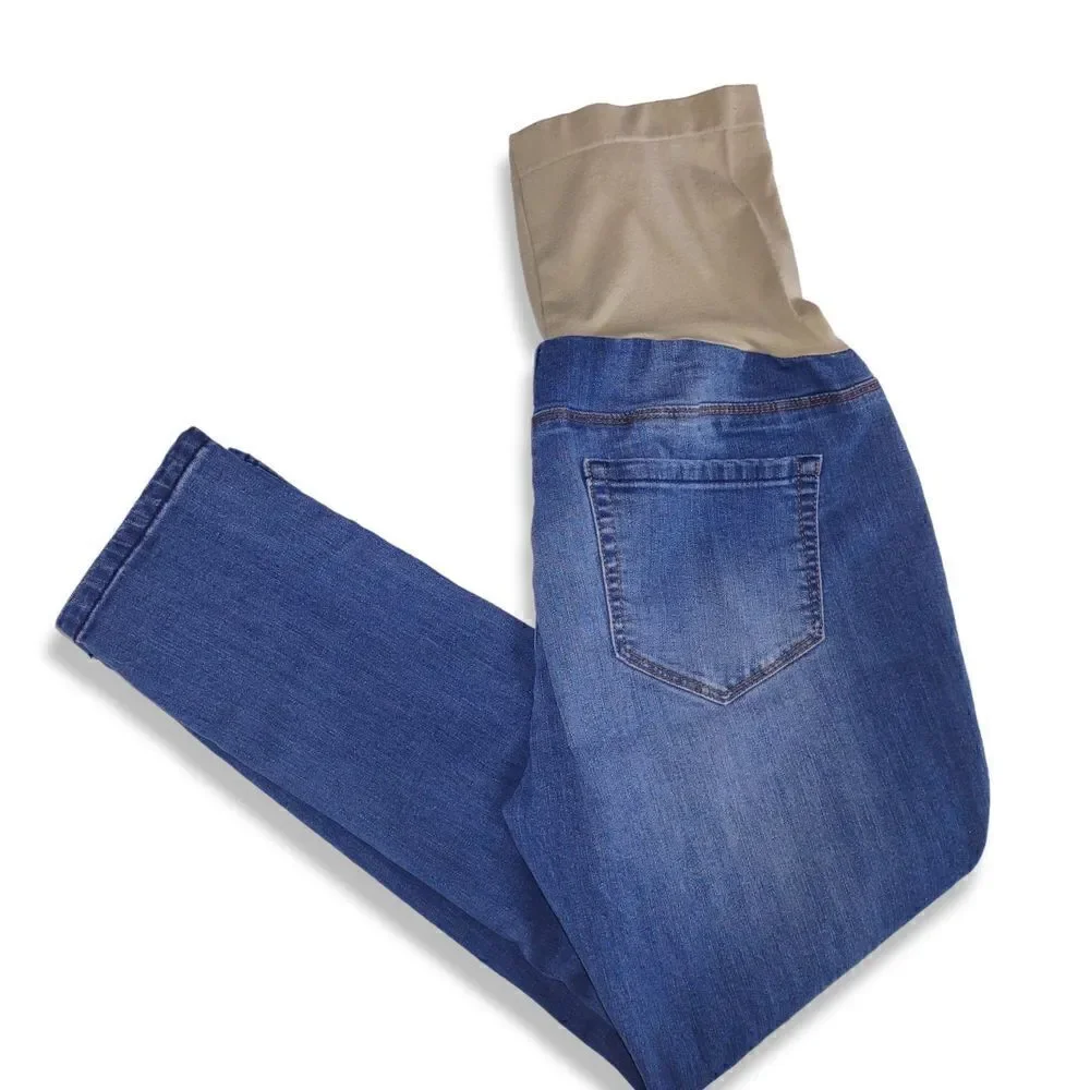 Bella‎ Vida Maternity Jeans Blue Distressed Floral Applique Pockets Full Elastic